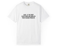 White t-shirt with text on a white background