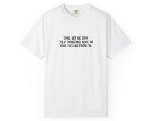 White t-shirt with logo on a white background