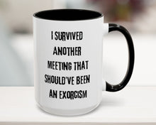 Mug with humorous text on a blurred background