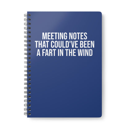 Blue notebook with white text on a white background