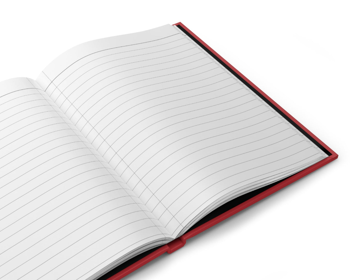 Open notebook with red binding on a white background
