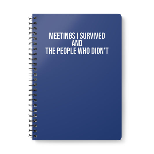 Blue notebook with white text on a white background