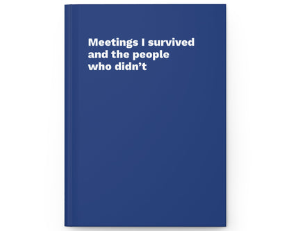 Blue notebook with white text on a white background