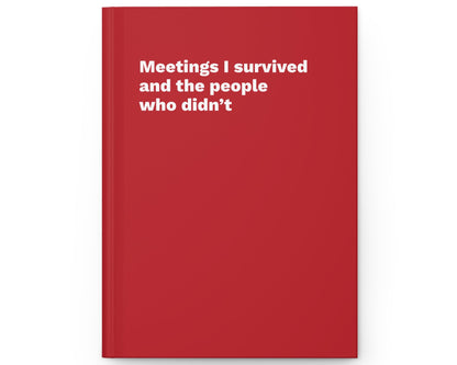 Red notebook with white text on a white background