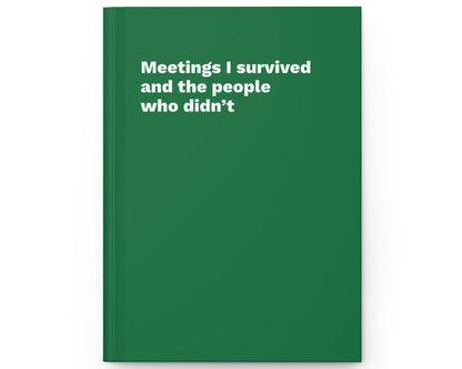 Green notebook with white text on a white background