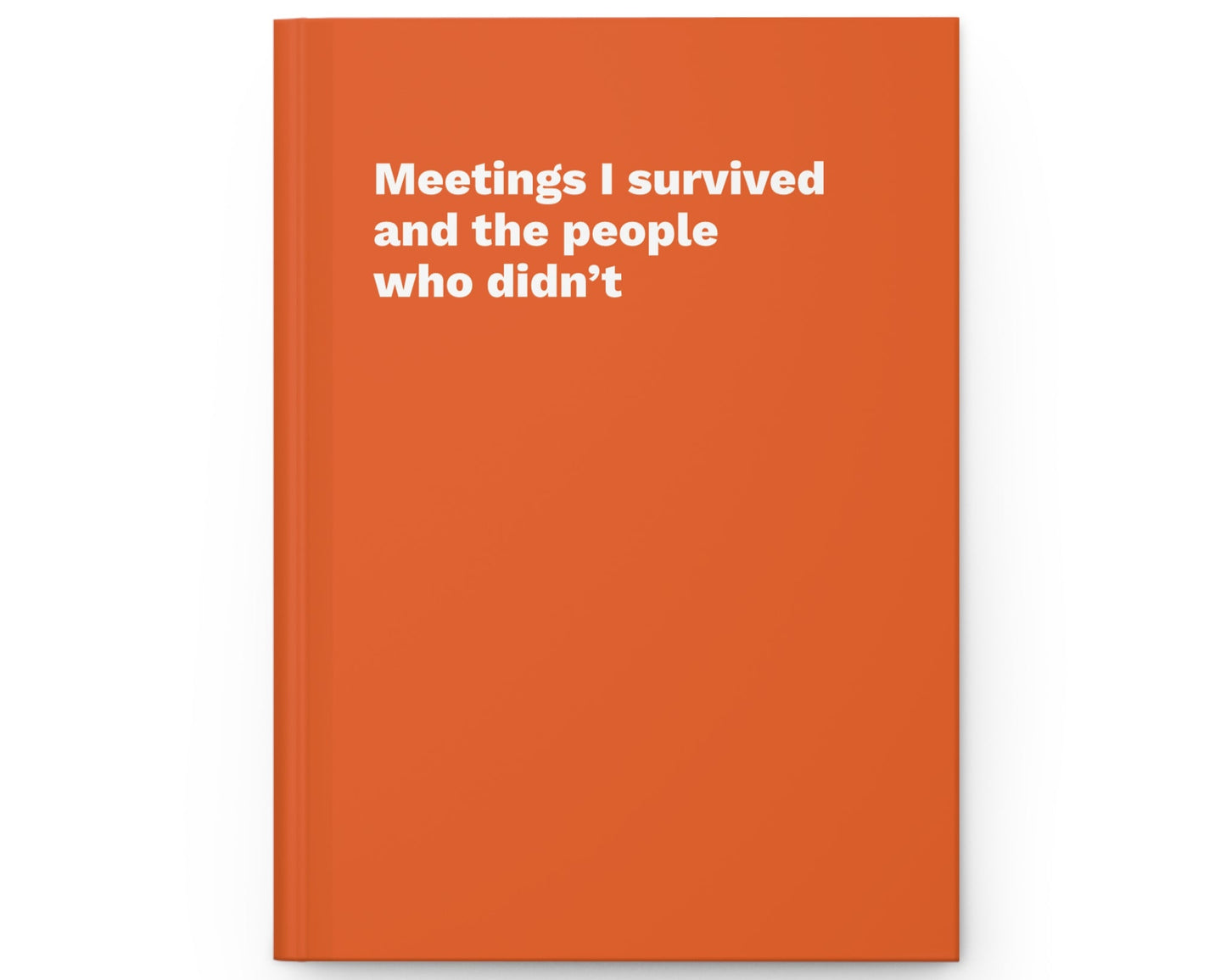 Orange notebook with white text on a white background