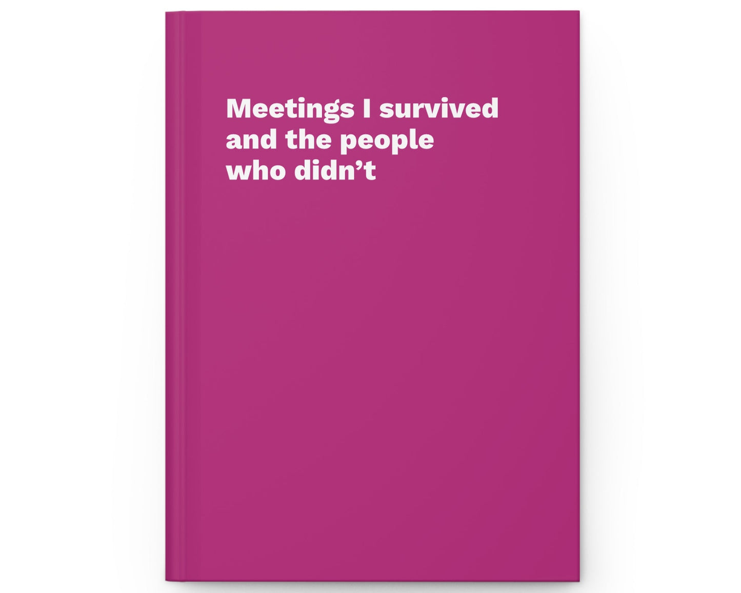Pink notebook with white text on a white background