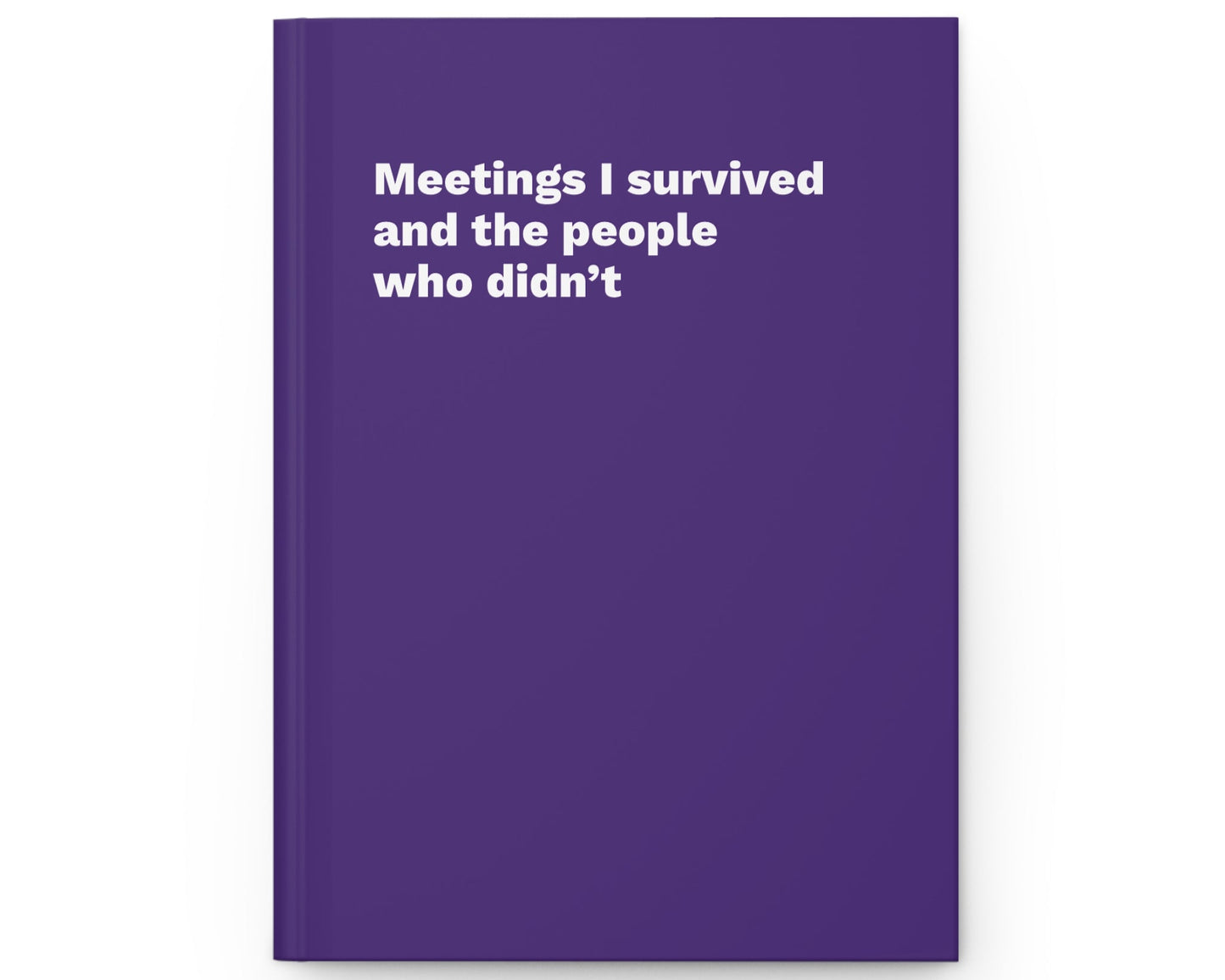 Purple notebook with white text on a white background