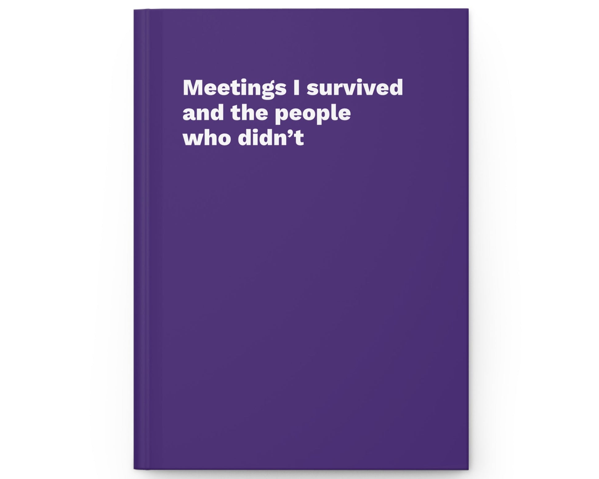 Purple notebook with white text on a white background