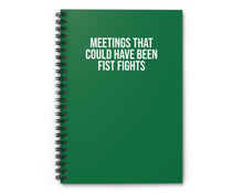 Dark green notebook with funny quote about office meetings