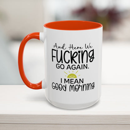 Orange 15oz humorous coffee cup – colorful office desk mug with funny morning vibes