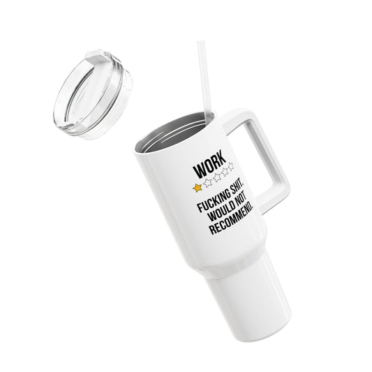 Sarcastic one-star work review tumbler, 40oz white stainless steel cup – rude corporate gift