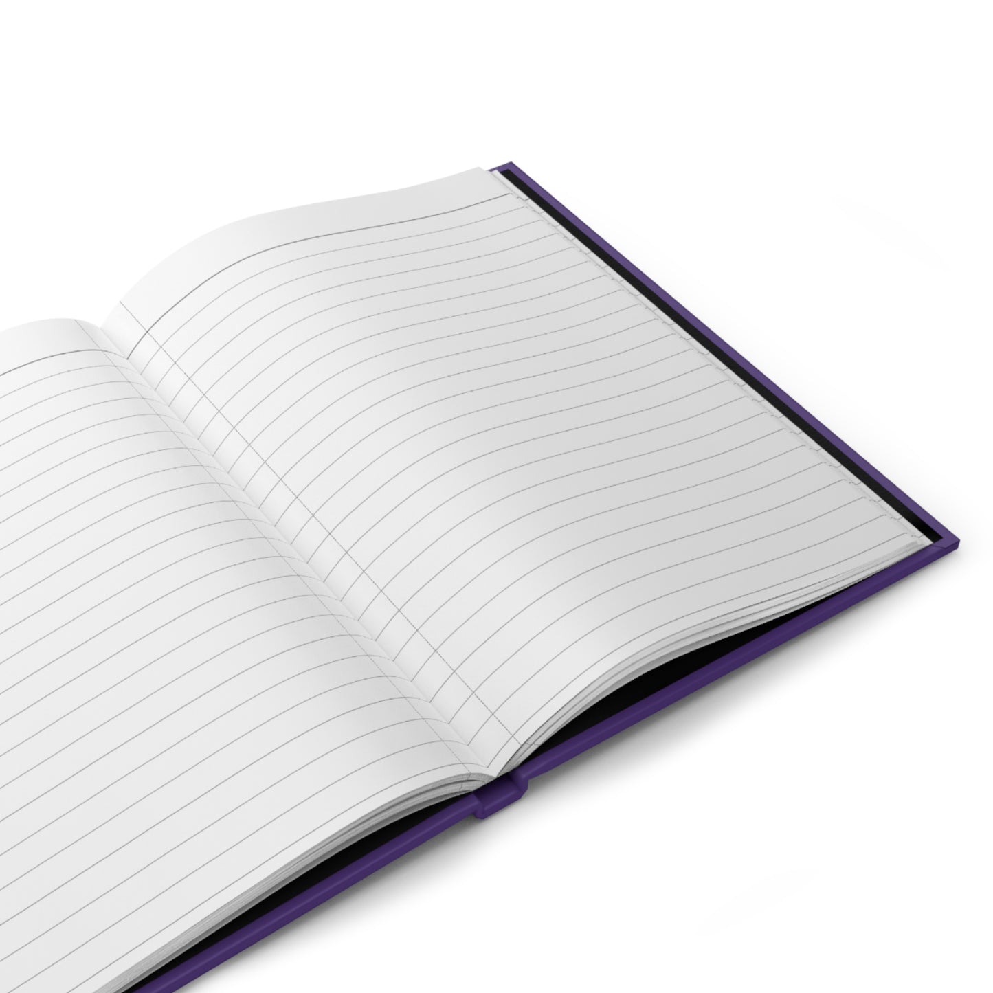 Open notebook with purple binding on a white background