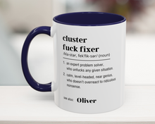 Snarky customized coworker mug in navy with name