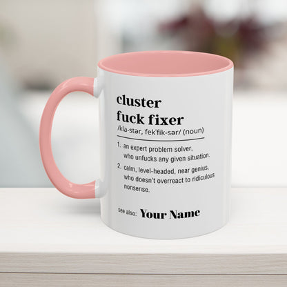 Personalized office bestie mug in pink – hilarious coworker appreciation gift