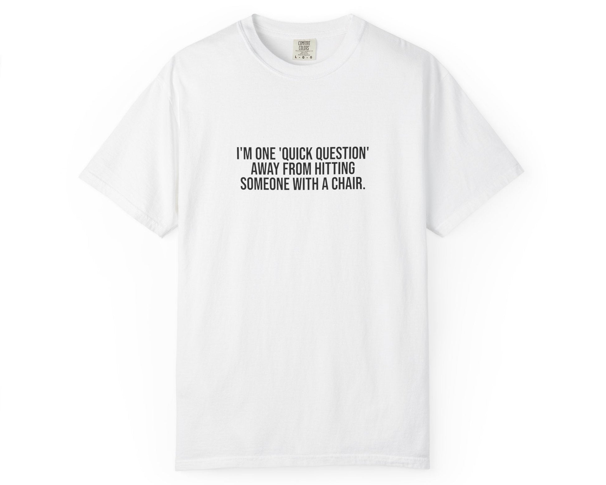 White t-shirt with a graphic design on a white background