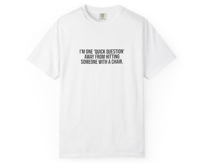 White t-shirt with a graphic design on a white background