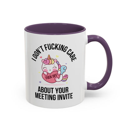 Rude corporate gift mug – sarcastic unicorn saying 'Fuck Off' in purple 11oz version