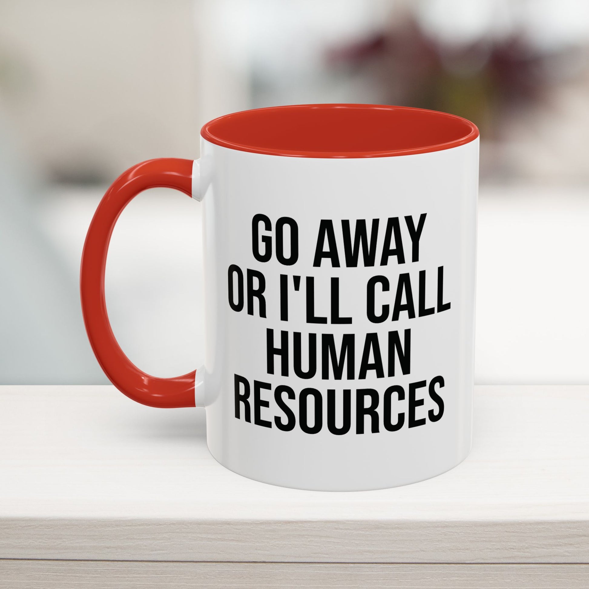 Red 11oz sarcastic office mug with HR humor – perfect gift for coworkers and work besties