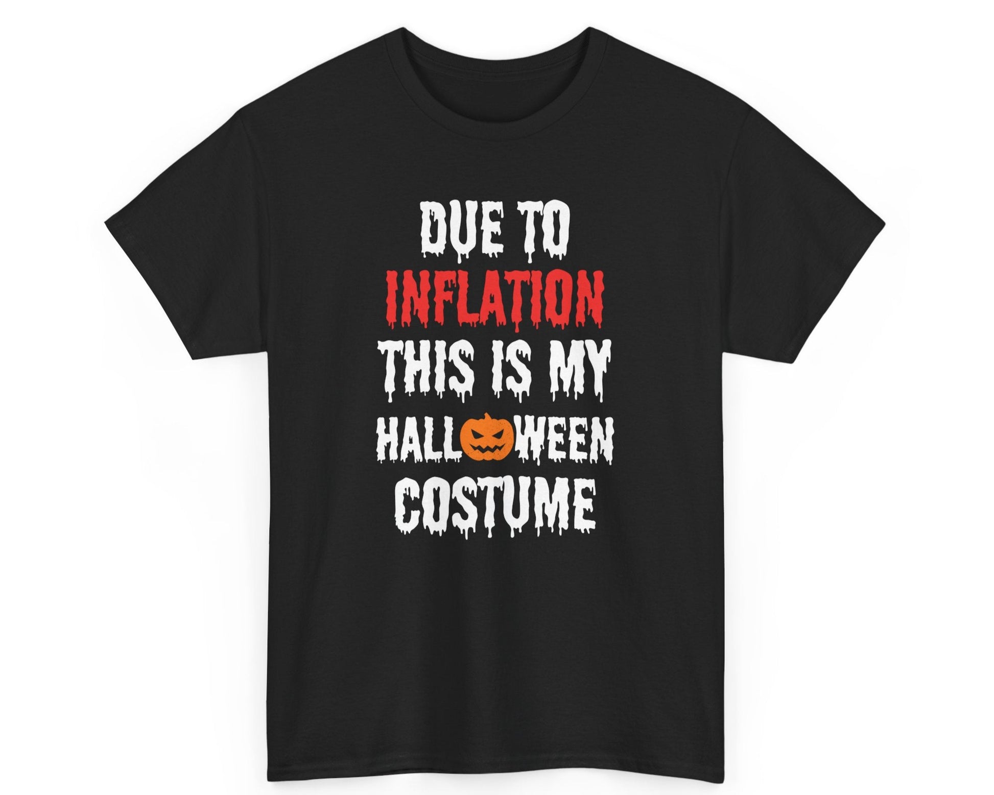 Funny Halloween T-shirt with inflation-themed costume joke, ideal for office parties or casual celebrations