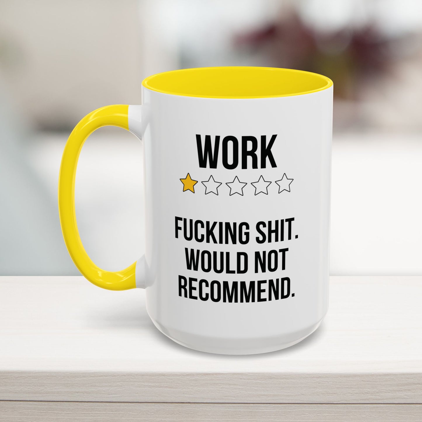 Yellow profanity mug – work gift for sarcastic coworkers Work One-Star Review