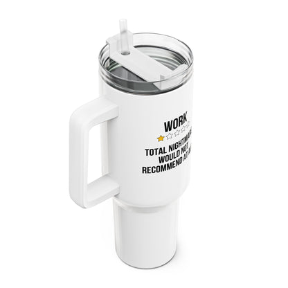 Hilarious work nightmare one-star review tumbler, 40oz office humor drinkware – perfect for sarcastic coworkers